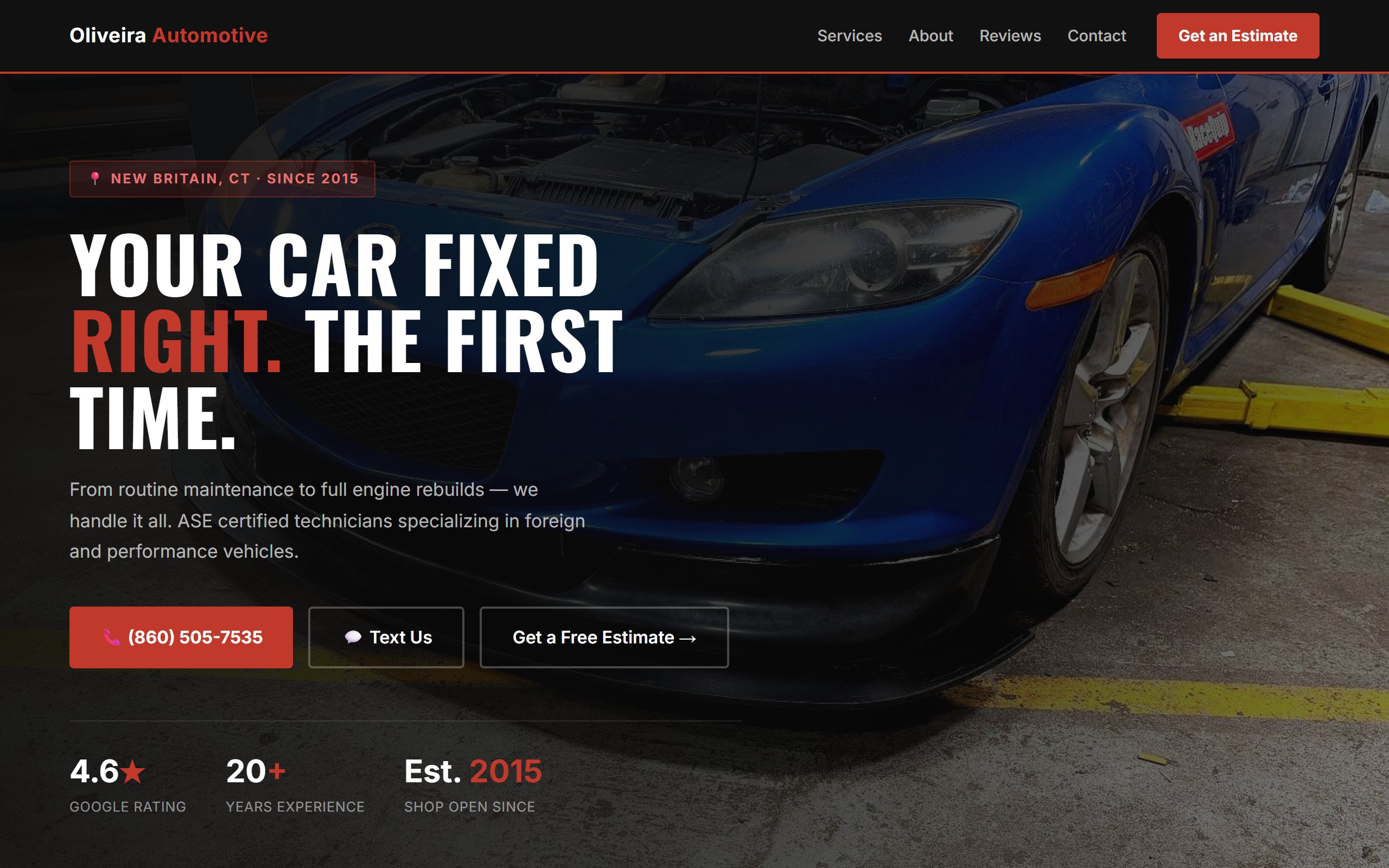 Oliveira Automotive website — local auto dealer site with inventory and call button